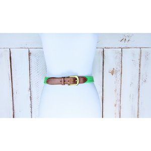 Vintage green and brown elastic stretch chord leather belt